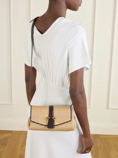 Ferragamo Leather-trimmed Woven Raffia Cross Body Bag | Thumbnail 3
