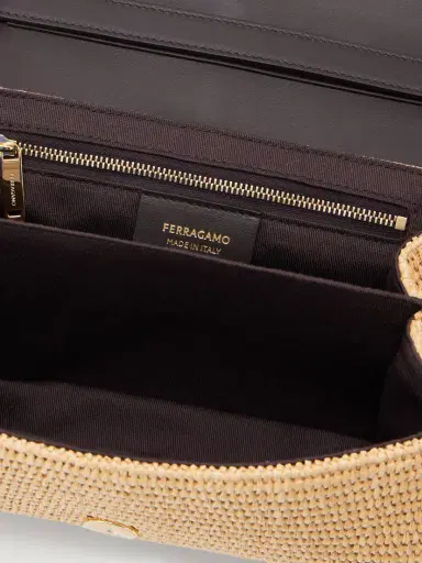 Ferragamo Leather-trimmed Woven Raffia Cross Body Bag | Thumbnail 6