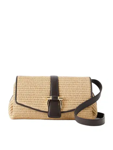 Ferragamo Leather-trimmed Woven Raffia Cross Body Bag | Thumbnail 1