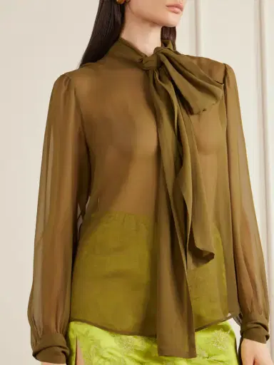 Saint Laurent Crepe Mesh Silk Blouse | Thumbnail 4 Saint Laurent Crepe Mesh Silk Blouse | Thumbnail 4
