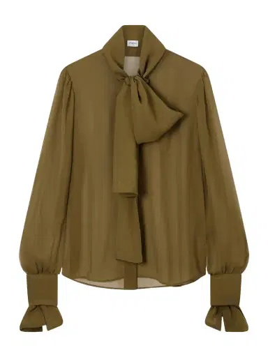 Saint Laurent Crepe Mesh Silk Blouse | Thumbnail 1 Saint Laurent Crepe Mesh Silk Blouse | Thumbnail 1
