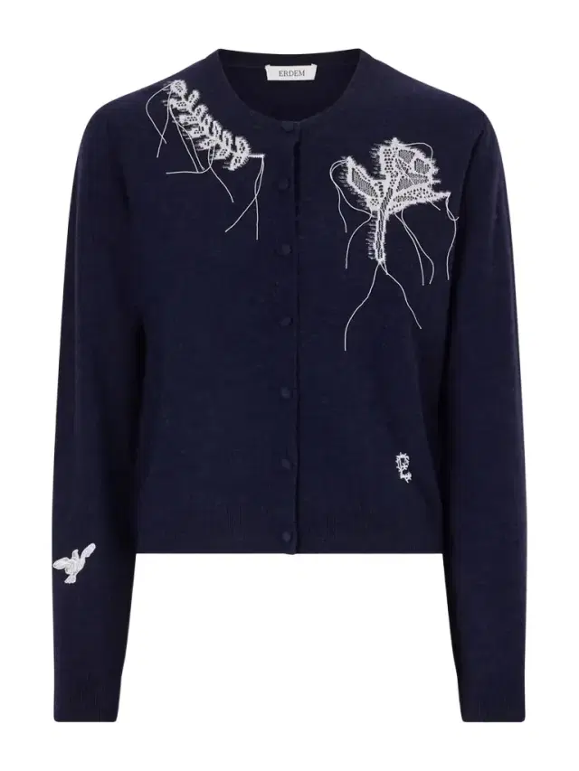 Erdem Embroidered Wool-blend Cardigan