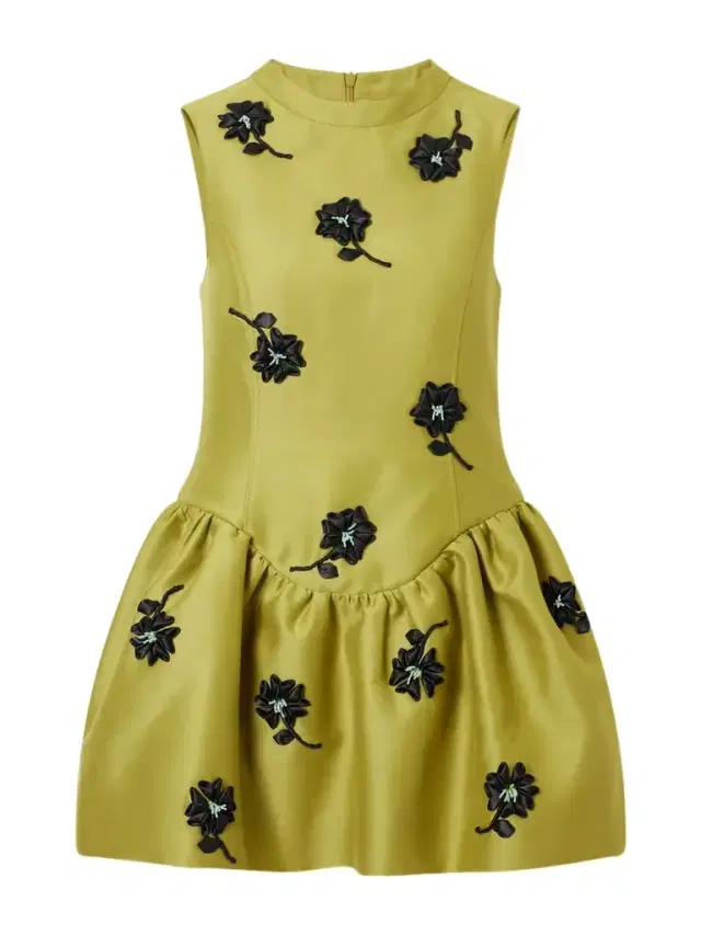 SHUSHU/TONG Floral-appliqué Gathered Satin Mini Dress