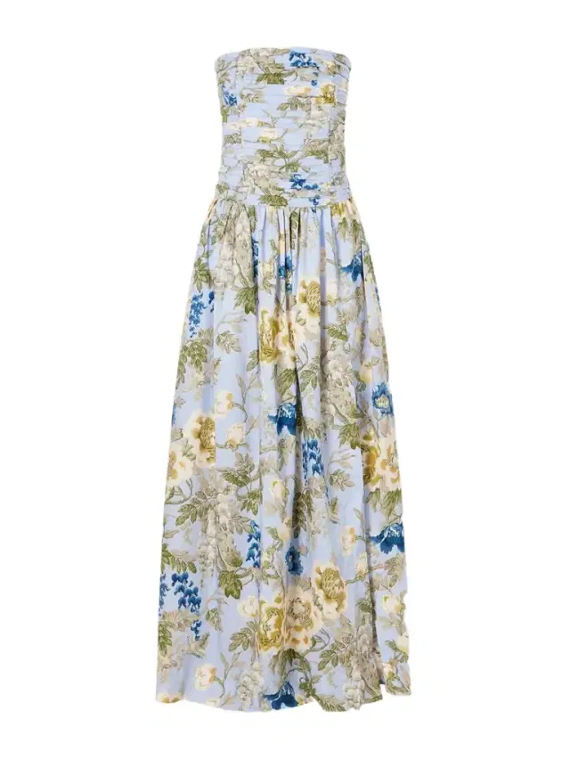 Montreal Strapless Pleated Floral-print Cotton-poplin Maxi Dress