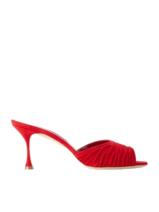 Pirua 70 Ruched Suede Mules