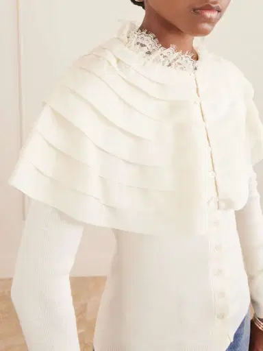 Sea Wanda Ruffled Lace And Brocade-trimmed Wool Cardigan | Thumbnail 4