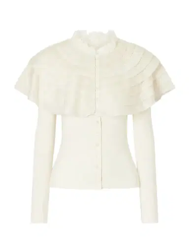 Sea Wanda Ruffled Lace And Brocade-trimmed Wool Cardigan | Thumbnail 1