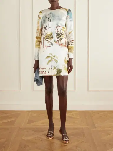 Oscar de la Renta Printed Satin Mini Dress | Thumbnail 2