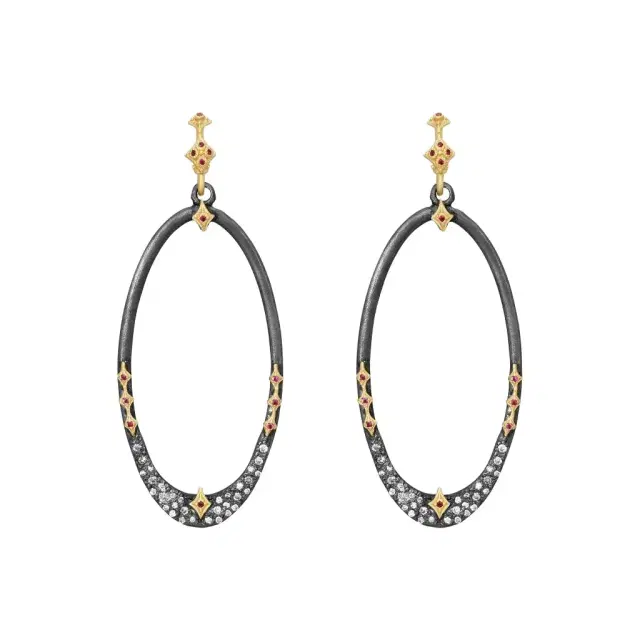 Armenta Armenta 18K Yellow Gold & Sterling Silver Ruby & Diamond Oval Hoop Earrings by The Solist
