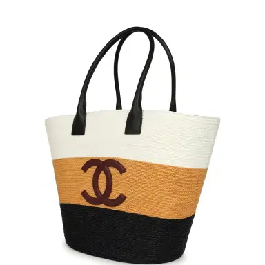 Chanel Chanel Maxi Coco Beach Small Shopping Bag White, Dark Beige, Black Raffia and Calfskin | Thumbnail 5 Chanel Chanel Maxi Coco Beach Small Shopping Bag White, Dark Beige, Black Raffia and Calfskin | Thumbnail 5