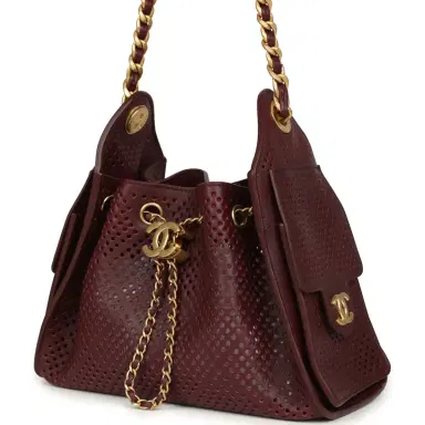 Chanel Chanel Mini 25 Hobo Bag Dark Burgundy Perforated Calfskin Antique Gold Hardware | Thumbnail 5 Chanel Chanel Mini 25 Hobo Bag Dark Burgundy Perforated Calfskin Antique Gold Hardware | Thumbnail 5