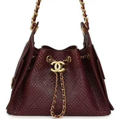 Chanel Chanel Mini 25 Hobo Bag Dark Burgundy Perforated Calfskin Antique Gold Hardware | Thumbnail 1 Chanel Chanel Mini 25 Hobo Bag Dark Burgundy Perforated Calfskin Antique Gold Hardware | Thumbnail 1