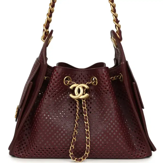 Chanel Chanel Mini 25 Hobo Bag Dark Burgundy Perforated Calfskin Antique Gold Hardware