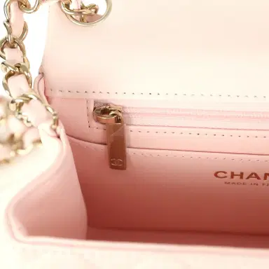 Chanel Chanel Mini Classic Square Flap Bag Pink Lambskin Gold Hardware | Thumbnail 10