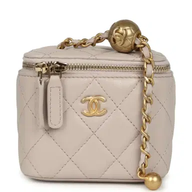 Chanel Chanel Mini Pearl Crush Vanity Case Light Grey Lambskin Brushed Gold Hardware | Thumbnail 1 Chanel Chanel Mini Pearl Crush Vanity Case Light Grey Lambskin Brushed Gold Hardware | Thumbnail 1