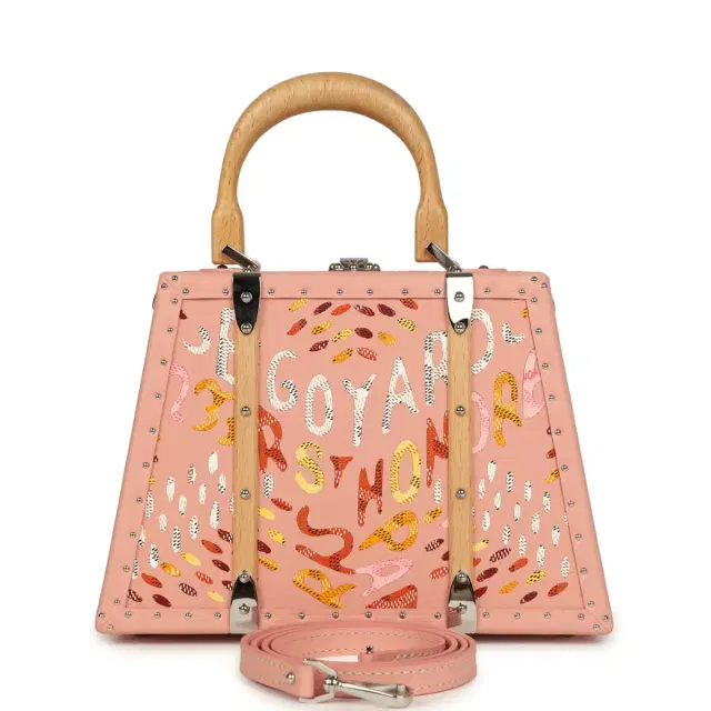 goyard Goyard Goyardine Canvas Saigon Mini Marquetry Trunk Bag Powder Pink Chevroches Calfskin Palladium Hardware