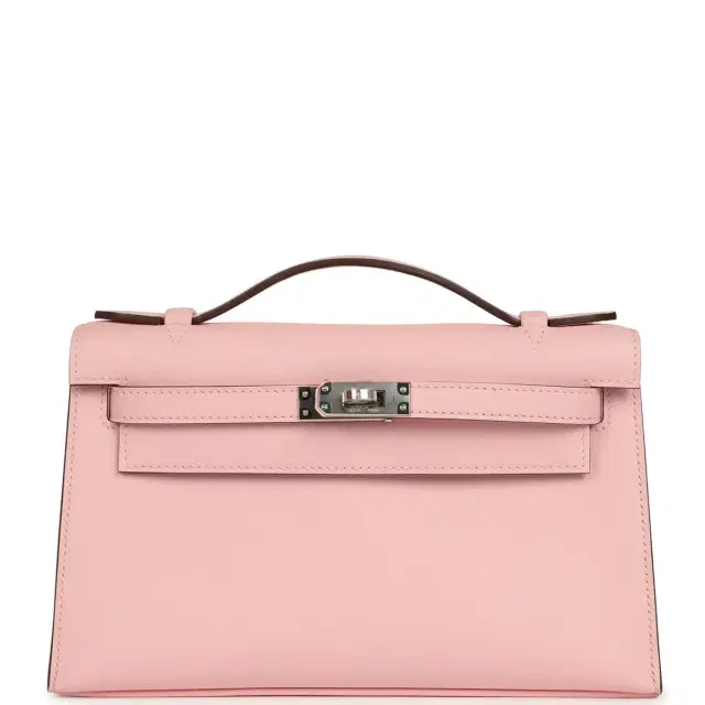 hermes Hermes Kelly Pochette Rose Sakura Swift Palladium Hardware