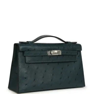 HERMÈS Hermes Kelly Pochette Vert Cypress Ostrich Palladium Hardware | Thumbnail 2 HERMÈS Hermes Kelly Pochette Vert Cypress Ostrich Palladium Hardware | Thumbnail 2