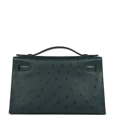 HERMÈS Hermes Kelly Pochette Vert Cypress Ostrich Palladium Hardware | Thumbnail 4 HERMÈS Hermes Kelly Pochette Vert Cypress Ostrich Palladium Hardware | Thumbnail 4