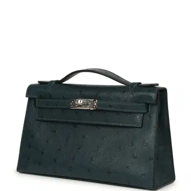 HERMÈS Hermes Kelly Pochette Vert Cypress Ostrich Palladium Hardware | Thumbnail 5 HERMÈS Hermes Kelly Pochette Vert Cypress Ostrich Palladium Hardware | Thumbnail 5
