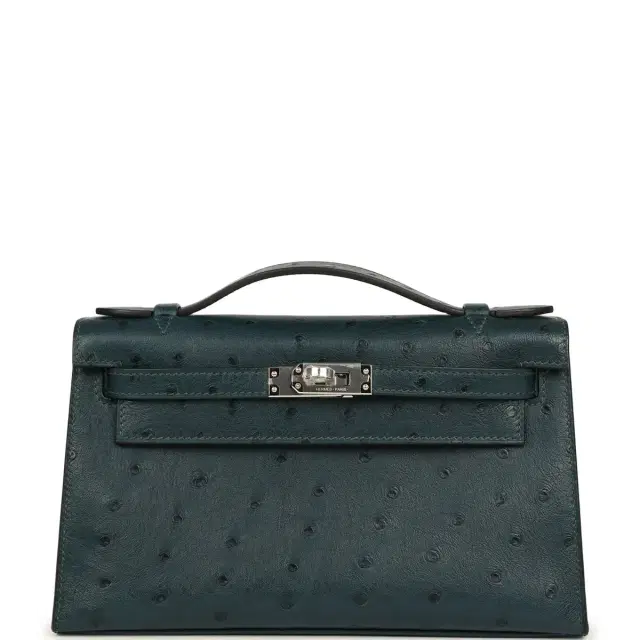 hermes Hermes Kelly Pochette Vert Cypress Ostrich Palladium Hardware