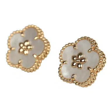 Van Cleef & Arpels Van Cleef & Arpels Lucky Spring Plum Blossom Earrings White Mother of Pearl 18K Yellow Gold | Thumbnail 5