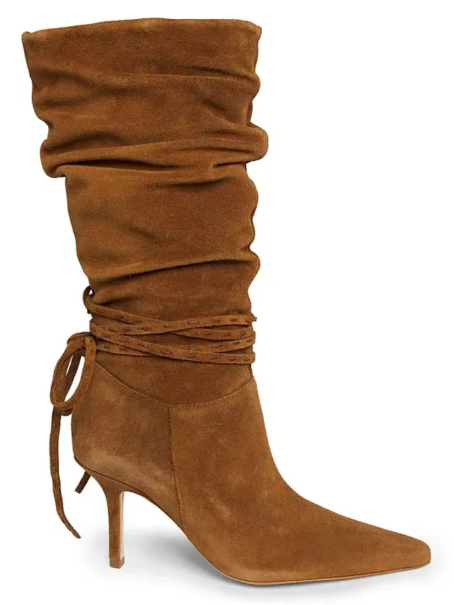 Cinq à Sept Women's Samina Wrap Around Heel 85mm Suede Boots - Golden Sienna