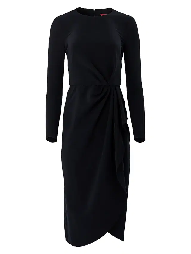 Women's Draped Long-Sleeve Midi Dress - Black