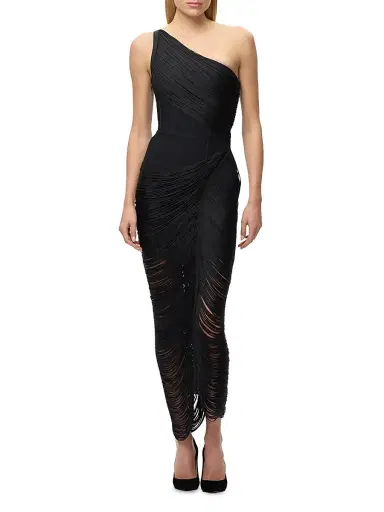 Hervé Léger Women's The Tyra Fringe One-Shoulder Gown - Black - Size Small | Thumbnail 3 Hervé Léger Women's The Tyra Fringe One-Shoulder Gown - Black - Size Small | Thumbnail 3