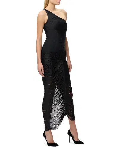 Hervé Léger Women's The Tyra Fringe One-Shoulder Gown - Black - Size Small | Thumbnail 4 Hervé Léger Women's The Tyra Fringe One-Shoulder Gown - Black - Size Small | Thumbnail 4
