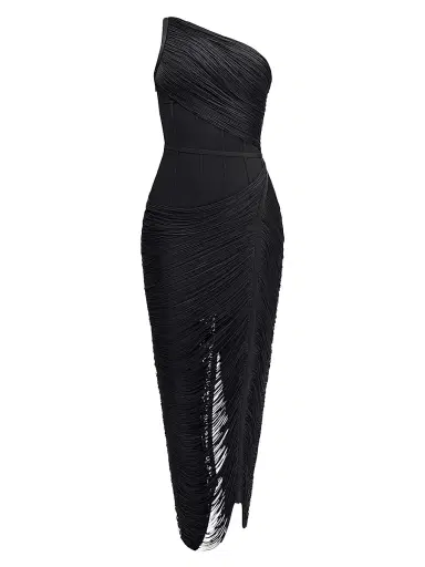 Hervé Léger Women's The Tyra Fringe One-Shoulder Gown - Black - Size Small | Thumbnail 1 Hervé Léger Women's The Tyra Fringe One-Shoulder Gown - Black - Size Small | Thumbnail 1