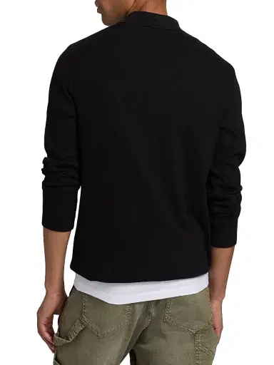 Vince Men's Macro Rib-Knit Johnny Collar Shirt - Black | Thumbnail 5 Vince Men's Macro Rib-Knit Johnny Collar Shirt - Black | Thumbnail 5