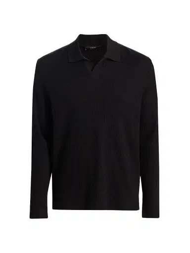 Vince Men's Macro Rib-Knit Johnny Collar Shirt - Black | Thumbnail 1 Vince Men's Macro Rib-Knit Johnny Collar Shirt - Black | Thumbnail 1