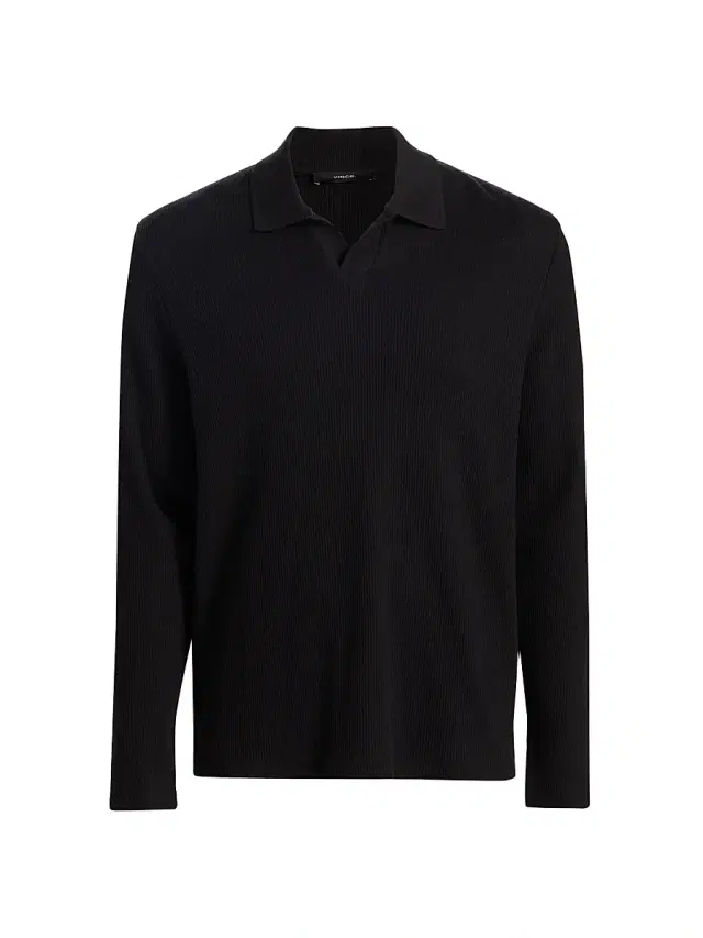 Vince Men's Macro Rib-Knit Johnny Collar Shirt - Black