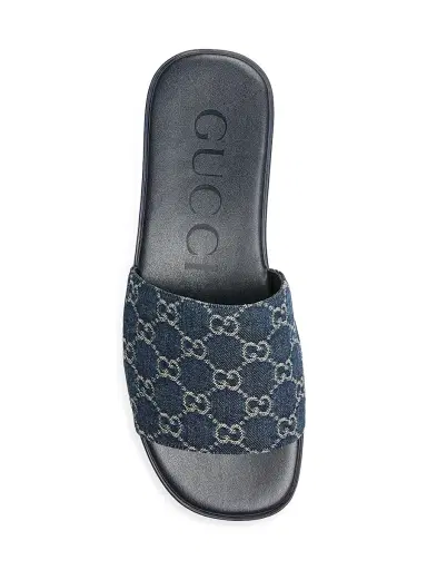 Gucci Men's Charlie GG Monogram Denim Slides - Denim Sandals | Thumbnail 4 Gucci Men's Charlie GG Monogram Denim Slides - Denim Sandals | Thumbnail 4