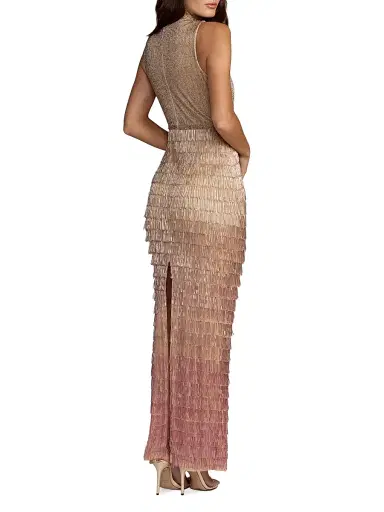 Mac Duggal Women's Beaded Fringed Column Gown - Pink Ombre - Size 14 | Thumbnail 2 Mac Duggal Women's Beaded Fringed Column Gown - Pink Ombre - Size 14 | Thumbnail 2