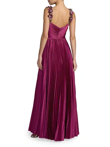 Mac Duggal Women's Petite Charmeuse Floral Strap A-Line Gown - Magenta - Size 10 | Thumbnail 2