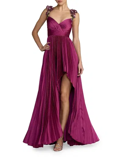 Mac Duggal Women's Petite Charmeuse Floral Strap A-Line Gown - Magenta - Size 10 | Thumbnail 1