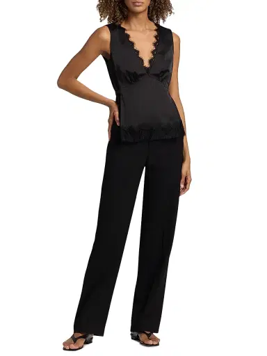 3.1 Phillip Lim Women's Satin Lace Tie Waist Top - Black - Size Large | Thumbnail 2 3.1 Phillip Lim Women's Satin Lace Tie Waist Top - Black - Size Large | Thumbnail 2