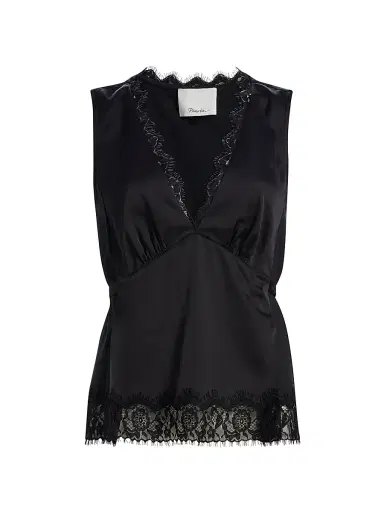 3.1 Phillip Lim Women's Satin Lace Tie Waist Top - Black - Size Large | Thumbnail 1 3.1 Phillip Lim Women's Satin Lace Tie Waist Top - Black - Size Large | Thumbnail 1