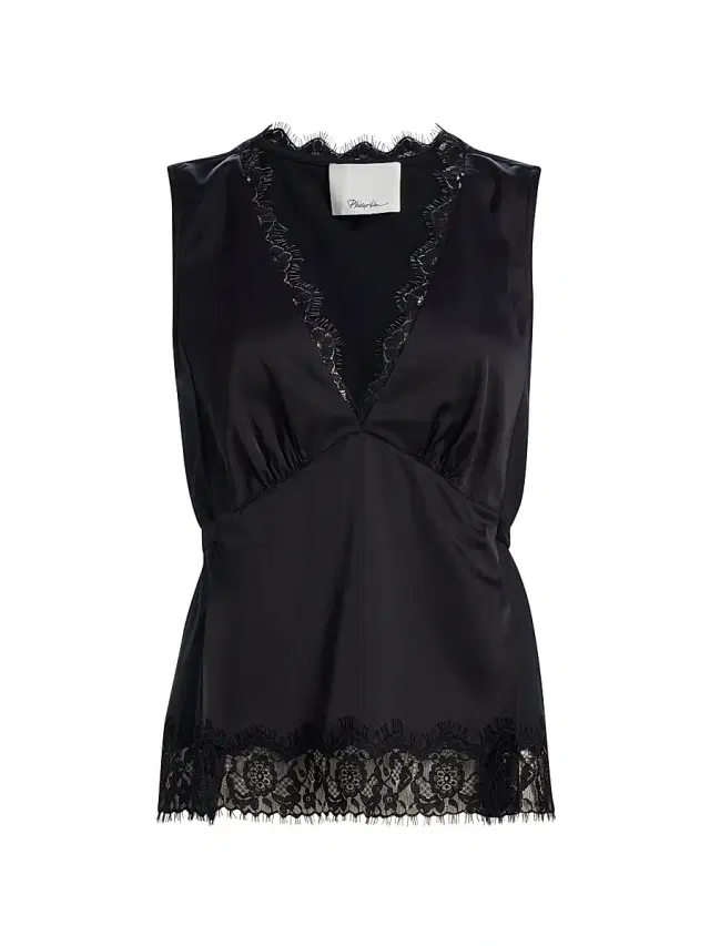 3.1 Phillip Lim Women's Satin Lace Tie Waist Top - Black