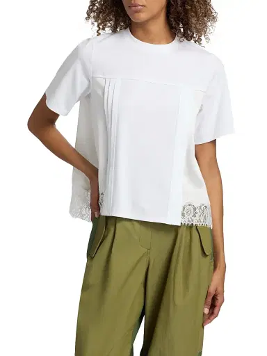 3.1 Phillip Lim Women's Satin & Lace Mixed-Media T-Shirt - White - Size Large | Thumbnail 3