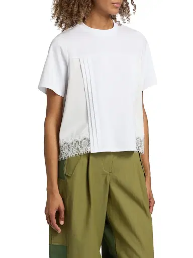 3.1 Phillip Lim Women's Satin & Lace Mixed-Media T-Shirt - White - Size Large | Thumbnail 4