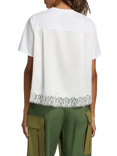 3.1 Phillip Lim Women's Satin & Lace Mixed-Media T-Shirt - White - Size Large | Thumbnail 5