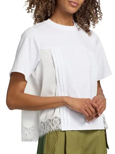 3.1 Phillip Lim Women's Satin & Lace Mixed-Media T-Shirt - White - Size Large | Thumbnail 6