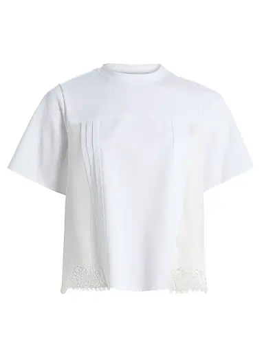 3.1 Phillip Lim Women's Satin & Lace Mixed-Media T-Shirt - White - Size Large | Thumbnail 1