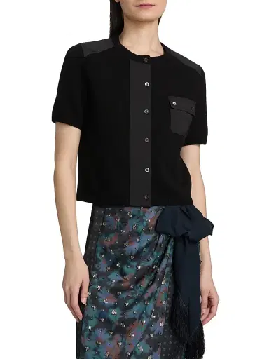 3.1 Phillip Lim Women's Wool Short Sleeve Cardigan - Black - Size Large | Thumbnail 3
