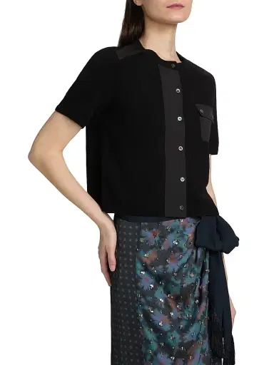 3.1 Phillip Lim Women's Wool Short Sleeve Cardigan - Black - Size Large | Thumbnail 4