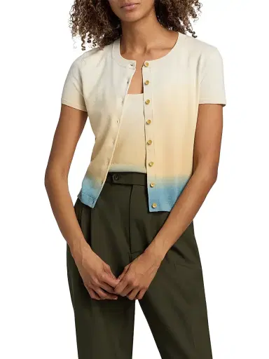 3.1 Phillip Lim Women's Dip-Dye Short-Sleeve Cardigan - Storm Canyon Multi - Size Large | Thumbnail 3