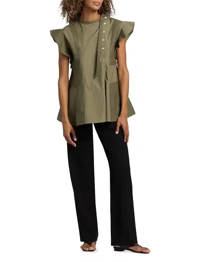 3.1 Phillip Lim Women's Cotton Poplin Button-Front Blouse - Burnt Olive - Size Small | Thumbnail 2 3.1 Phillip Lim Women's Cotton Poplin Button-Front Blouse - Burnt Olive - Size Small | Thumbnail 2
